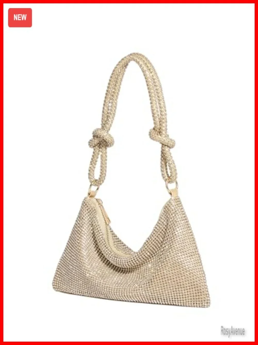 Sparkly Rhinestone Evening Bag Clutch Purse Shoulder Strap Zipper Closure